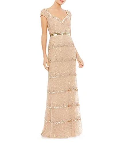 cap sleeve embellished column gown|More.